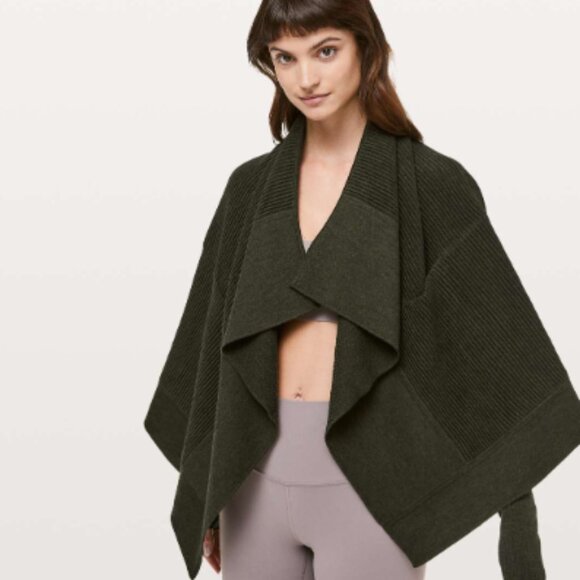 Lululemon Sit In Lotus Sweater Wrap 6 Heathered Dark Olive - Picture 3 of 8